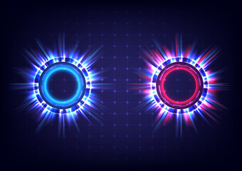 Glowing swirl light effect. Futuristic flame swirl universe trail effect. Magic frame ring. Energy of circular element. Luminous sci-fi. Shining blue and red neon lights cosmic. Orb soul red and blue