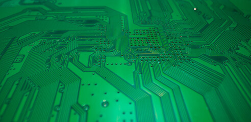 Technology background. High tech electronic circuit board background. Close-up macro electronic...