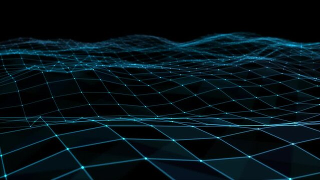 Abstract digital big data visualization. Network connection structure. Data geometric figure connected by lines and dots to form a grid. Background for science and technology. Seamless loop animation