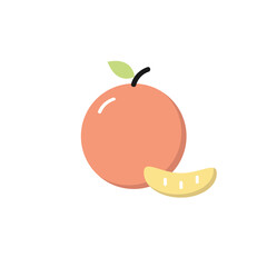 Icon of a simple orange with a slice in a flat cartoon style on a white isolated background. Vector illustration