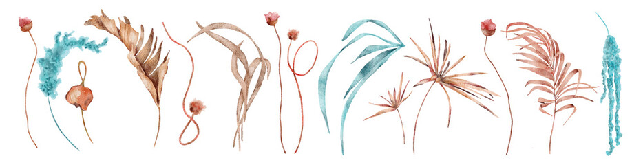 Tropical boho dried palm leaves floral set