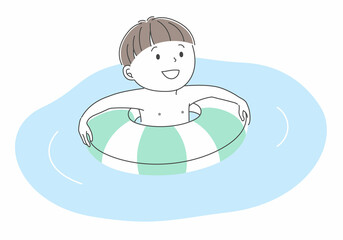 浮き輪で遊ぶ男の子のイラスト素材