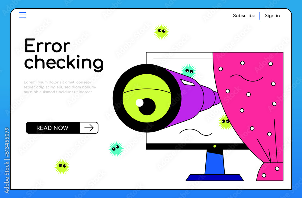 Poster error checking and viruses - colorful flat design style banner
