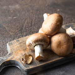 Close up of Portobello mushrooms texture on cut board