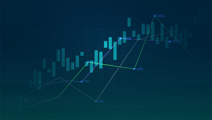 Financial chart with uptrend line graphs and candlesticks
