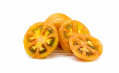 Tomato slices isolated on white background