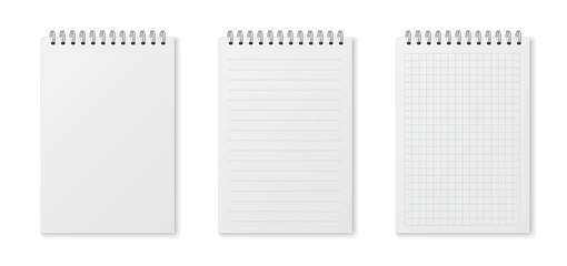 Mockup blank closed notepad  isolated on white background.  Template spiral copybook or organizer.