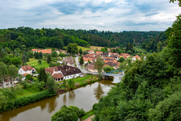 The town of Bechyne and the river Luznice, in southern Bohemia