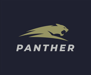 Panther logo design. Jaguar roaring icon. Lion roar symbol. Cougar fang emblem. Abstract wild cat attack brand identity label. Vector illustration. - obrazy, fototapety, plakaty