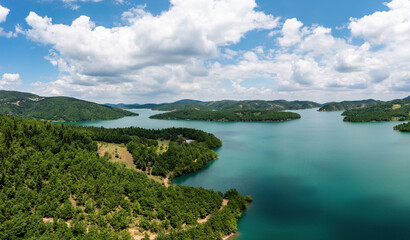 Fototapeta na wymiar Lake Plastiras, Greece or Tavropos Reservoir, artificial lake in Karditsa, Thessaly