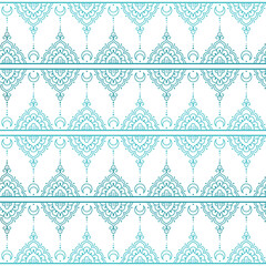 Vector seamless pattern mehndi, ethnic, indian, oriental, arabic style. Blue and white geometric background.