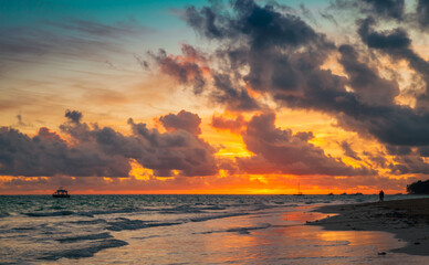 Coastal morning landscape with colorful sunrise