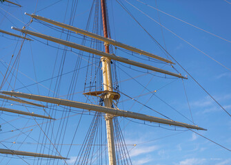 Rig details of the hostel af Chapman a full rigged sail ship a sunny summer day in Stockholm