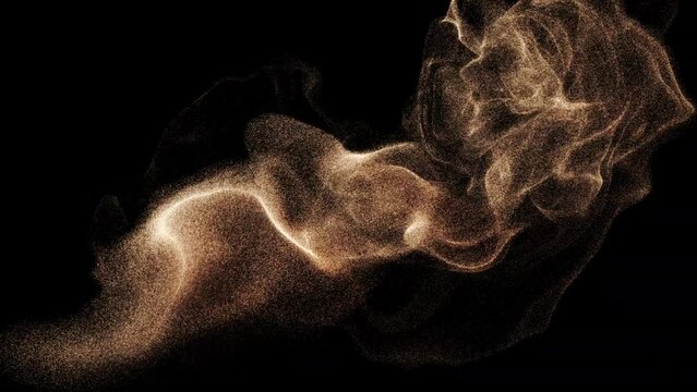 Animation loop of fine dust particles floating with swirling motion against a black background.