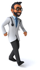 Fun 3D cartoon illustration of an indian doctor