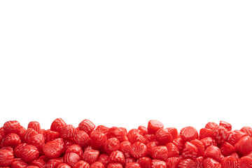 Red round tasty gummy candies islolated on a white background.