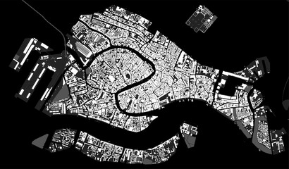 Venice map. Detailed black map of Venice city poster with streets. Cityscape urban vector.