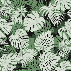 Tropical monstera and palm leaves abstract vector seamless pattern  © PrintingSociety