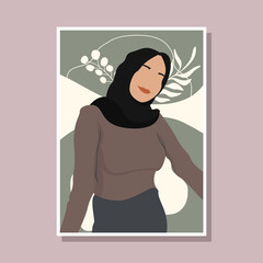 abstract portraits women in headscarf muslim faceless female minimalist vector illustration