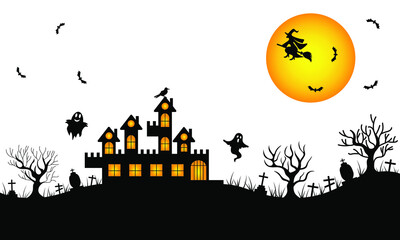 black silhouette of halloween holiday on white background