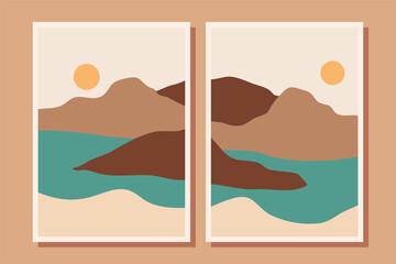 Set of Beautiful Contemporary Aesthetic Minimal Landscape Poster Cover Illustrations