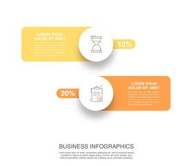 Vector timeline infographic design with circles and labels. Business colorful template with two steps.