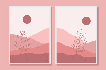 Abstract aesthetic mid century modern ocean landscape contemporary poster cover template minimal and natural illustrations for art print postcard wallpaper