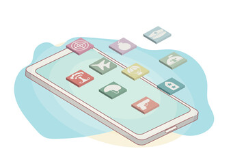 isometric flat game genre icon for mobile and web game application