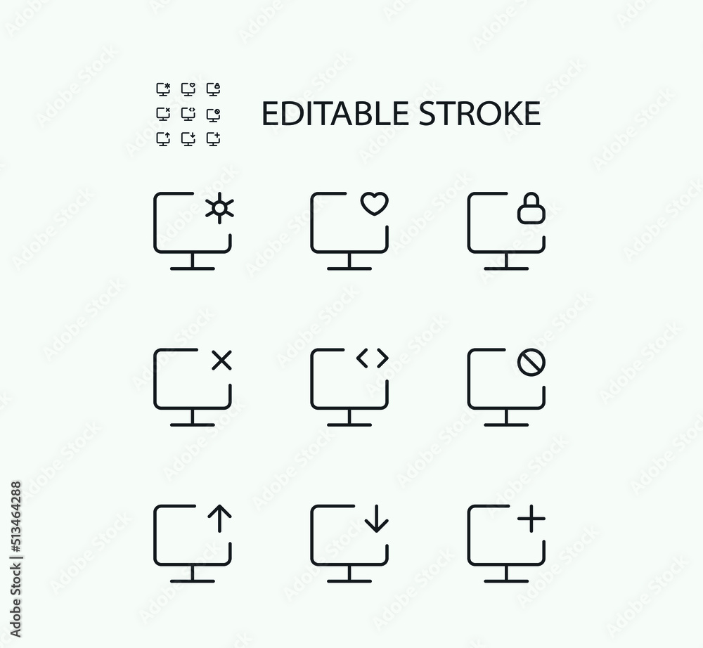 Poster simple set of computer related vector line icons. editable stroke. 72x72 pixel perfect.