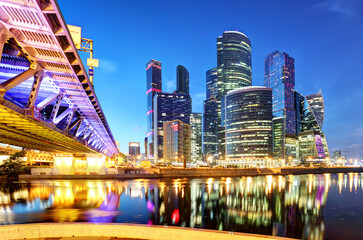 Fototapeta na wymiar Moscow City skyline. International Business Centre at night time with Moskva river.