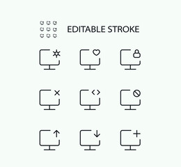 Simple Set of Computer Related Vector Line Icons. Editable Stroke. 72x72 Pixel Perfect.