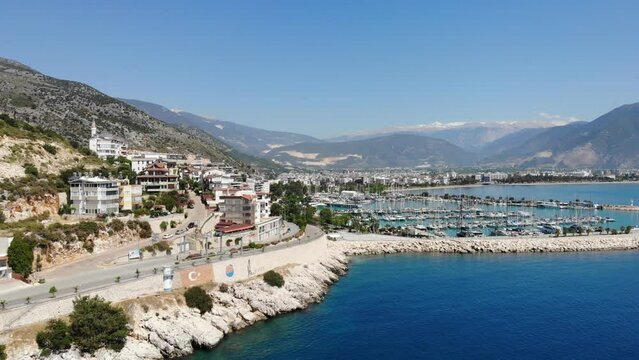 Top view of the city Finike on a sunny summer day. Turkey. High quality 4k footage