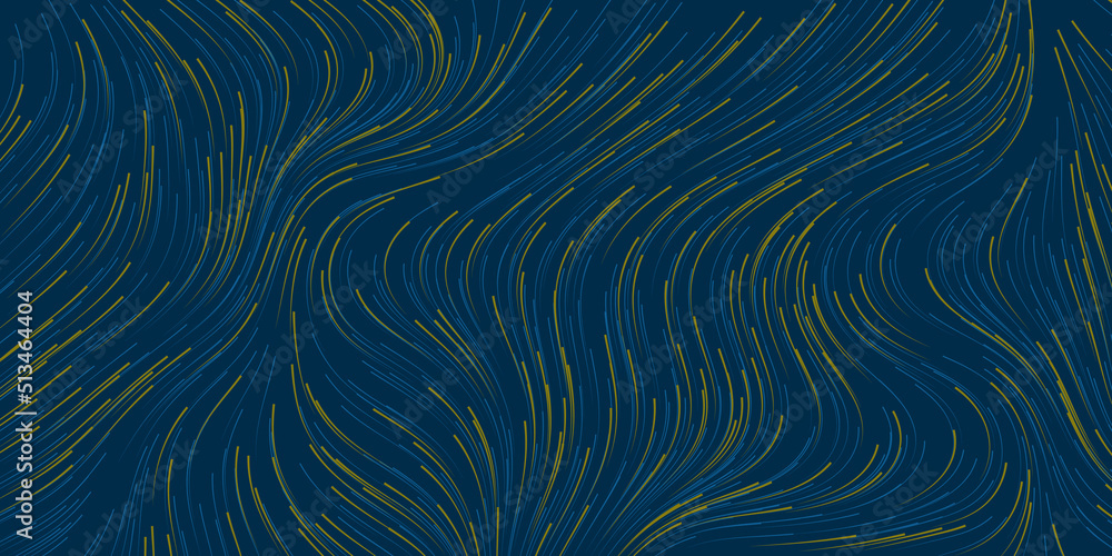 Poster grey, blue and green moving, flowing stream of particles in curving, wavy lines - digitally generate