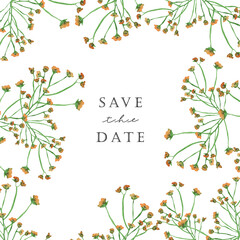 Watercolor floral frame card. Hand painted border with branches and leaves isolated on white background. Botanical frame design