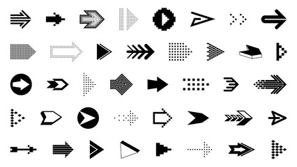 Diverse arrow cursors vector set, different shapes styles and concepts arrows single color monochrome graphic design elements for icons or logos.