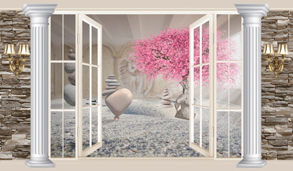 Fototapety  Entrance to the rosewood room. 3d illustration. 3d image.