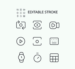 Simple Set of Technology Related Vector Line Icons. Contains such Icons as Camera, Audio and Watch and more. Editable Stroke. 72x72 Pixel Perfect.