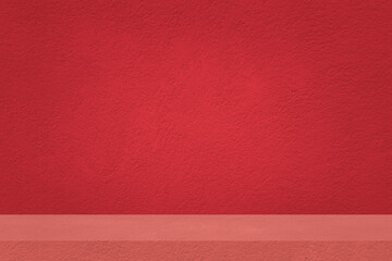 elegance perspective of red concrete shelf on grunge wall for exterior or interior and display show products, studio room