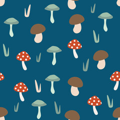 simple vector illustration pattern with mushrooms