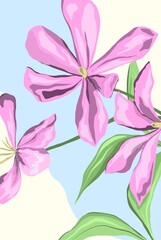 Poster with neon flowers. Interior poster. bright pink flowers
