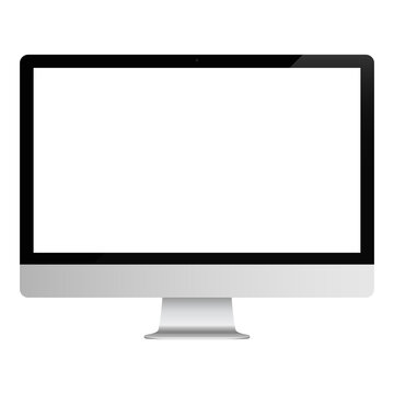 Realistic Personal Desktop Computer Mockup. White Screen Monitor. Stock Vector Illustration