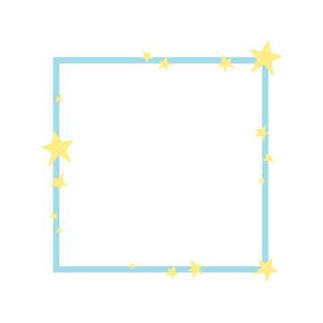 Cute blue square frame with stars, for photo, for text. Geometric baby frame, decorative collage element, for poster, banner, design or decor.