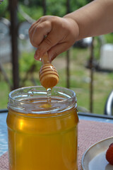  honey jar, bees, apiary, bee hive, homemade honey, aesthetics, wooden spoon for honey, spindle spoon, bee , forest , flower honey