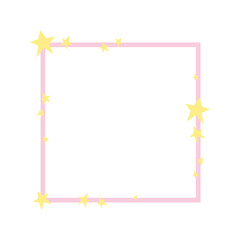 Obraz premium Cute pink square frame with stars, for photo, for text. Geometric baby frame, decorative collage element, for poster, banner, design or decor.