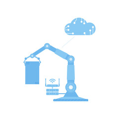 Obraz premium Icon of a robotic hand holding a box. Internet of things concept. Isolated. Vector.