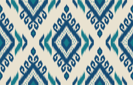 Fabric ethnic Indian style. Ethnic ikat seamless pattern in tribal. Design for background, wallpaper, illustration, fabric, clothing, carpet, textile, batik, embroidery.