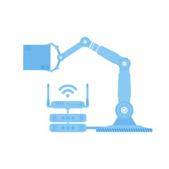 Icon of a robotic hand holding a box. Internet of things concept. Isolated. Vector.