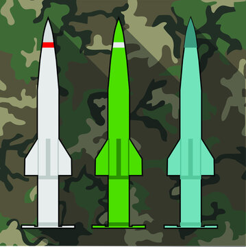 three colorful rockets on camouflage background clip art preview