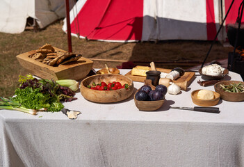 Fresh fruits displayed in wooden bowls