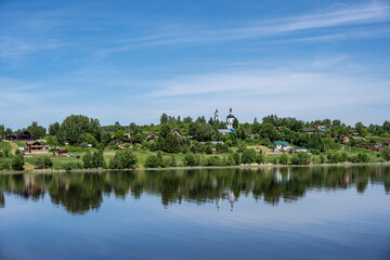fragments of the urban landscape in the town of Plyos on a sunny summer day